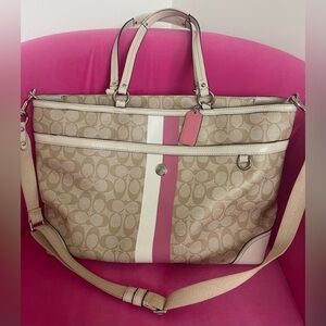 Coach Beige and Pink Signature Large Tote